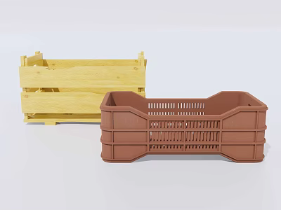 Agricultural Equipment Yellow Wooden And Brown Plastic Crates For Produce Storage And Transport 3d model