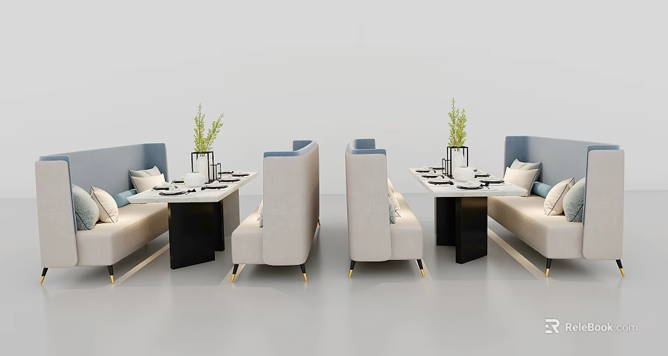 Modern Two Seater Sofa Interior With Light Colored Cushions And Side Table Plant 3d model