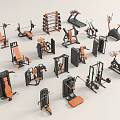Black and Orange Fitness Equipment With Barbells Weight Benches Elliptical Machines and Dumbbell Racks
