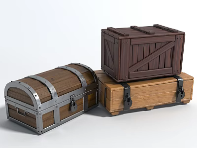Vintage Wooden Storage Trunks With Metal Hardware Stacked In Different Sizes For Home Decor 3d model