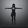 Woman In Black Tight Outfit With Mask And Tactical Belt Pouch Arms Outstretched