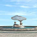 Modern Roadside Sculptural Facility With Cloud Like Metal Structure Spherical Elements And Water Feature 3d model