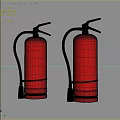 Two Red Fire Extinguishers With Hose And Labels Featuring Icons And Text