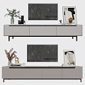 Modern TV Stand With Sleek Design Decorative Plants Picture Frame And TV