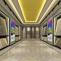Modern Showroom Corridor With Geometric Pattern Floor And Material Sample Displays 3d model
