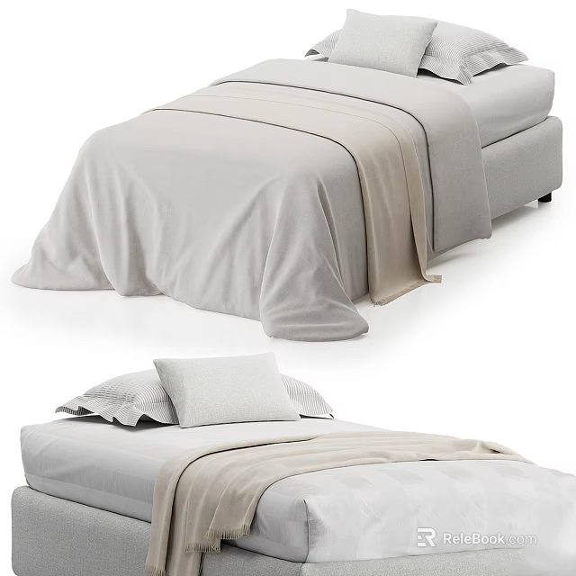 Minimalist Single Bed Design With Light Colored Sheets Soft Pillow And Cozy Blanket 3d model 
