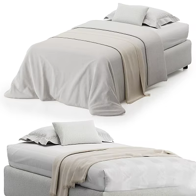 Minimalist Single Bed Design With Light Colored Sheets Soft Pillow And Cozy Blanket 3d model