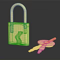 Shiny Golden Padlock With Keys And Reflection On Dark Background 3d model