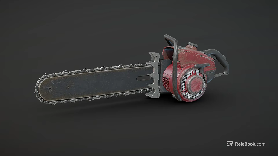 High Quality Chainsaw Hardware Tool With Sharp Metal Chain And Red Engine 3d model 