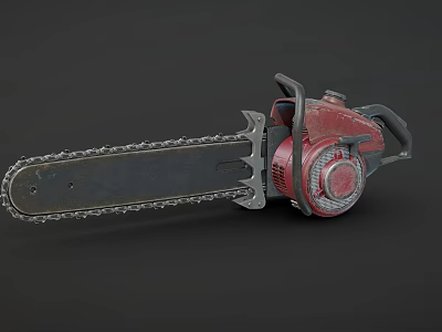 High Quality Chainsaw Hardware Tool With Sharp Metal Chain And Red Engine 3d model