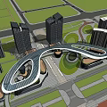 Modern Office Building Complex With Curved Design And Surrounding Green Areas