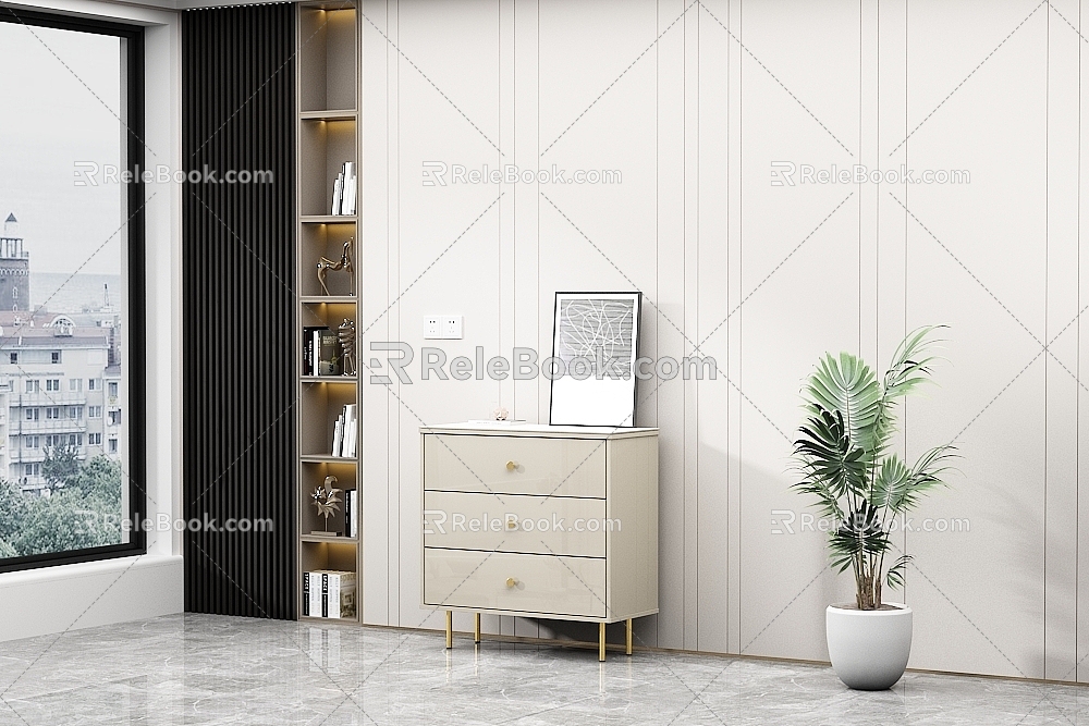 Modern side cabinet with three drawers 3d model