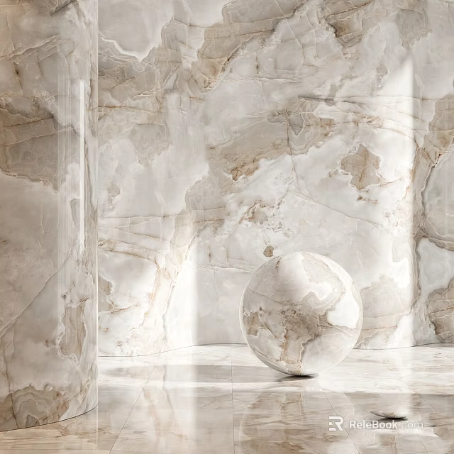 Marble Sphere Component In Modern Interior With Natural Stone Wall And Polished Floor Surface 3d model