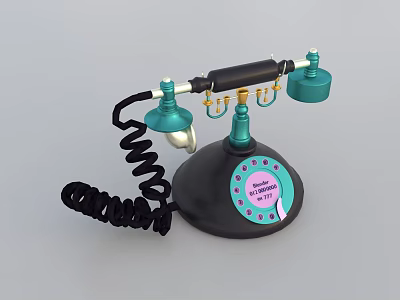 Vintage Mobile Digital Telephone With Black Base Green Handset And Pink Label 3d model