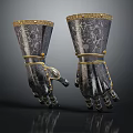 Medieval Armor Gauntlets With Ornate Design Gold Trim And Intricate Patterns