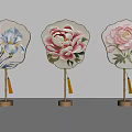 Decorative Fans With Floral Patterns Peony Iris And Tassel On Wooden Stands
