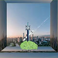Modern Metropolitan Cityscape With Skyscrapers Central Tower And Abstract Art Structure