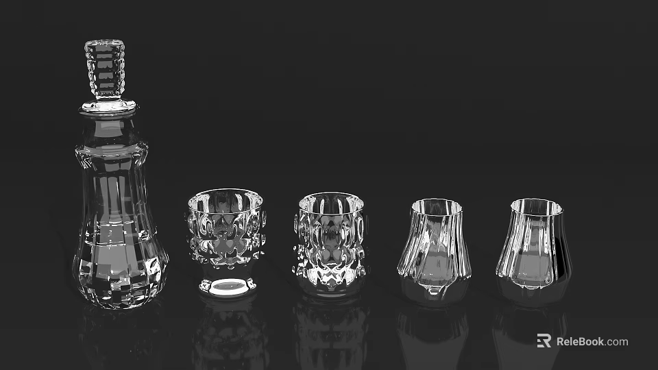 Collection of Stylish Transparent Glass Cups With Different Designs And Various Shapes 3d model 