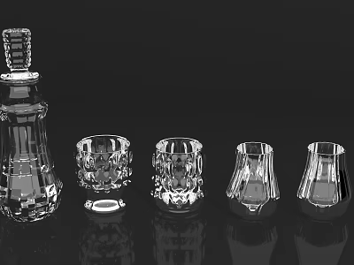 Collection of Stylish Transparent Glass Cups With Different Designs And Various Shapes 3d model