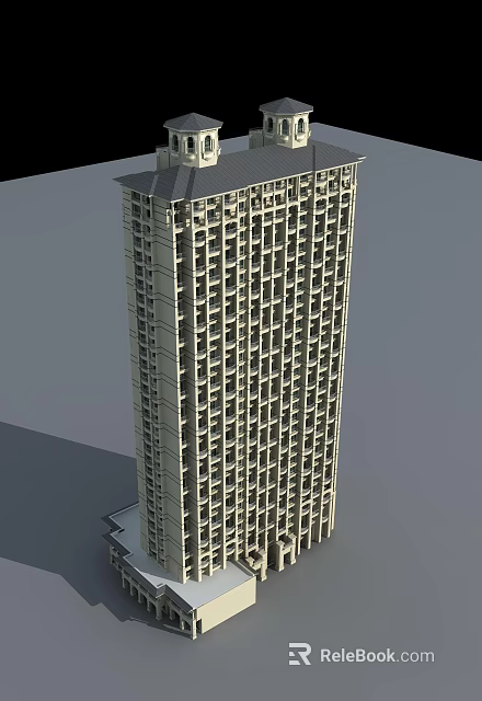 Modern High Rise Residential Building With Light Colored Facade And Grid Windows 3d model