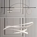 Modern Arched Chandelier With Linear Light And Circular Ring On Striped Wall Decoration 3d model