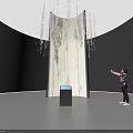 White Textured Vertical Art Installation With Hanging Crystals And Interactive Blue Screen 3d model
