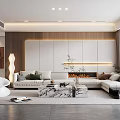 Modern Living Room Interior With Large Sofa Marble Coffee Table And Floor to Ceiling Windows