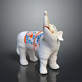 White Elephant Ceramic Figurine With Blue And Red Decorative Patterns And Raised Trunk 3d model