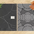Modern Decorative Square Rugs With Black And White Geometric Circular Wave Patterns 3d model