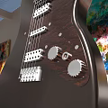 Electric Guitar and Colorful Art Paintings Displayed in Modern Gallery Space