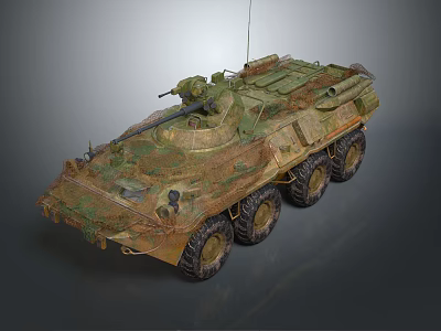 Armored Military Vehicle With Camouflage Pattern Six Wheels And Turret Cannon 3d model