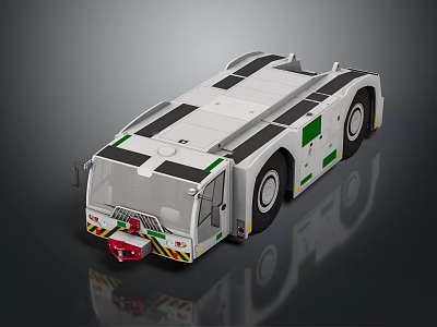 White Engineering Truck With Green Accents Multiple Wheels And Reflective Strips 3d model