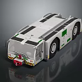 White Engineering Truck With Green Accents Multiple Wheels And Reflective Strips