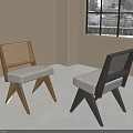 Modern Dining Chairs With Rattan Backrest Light Gray Cushion Wooden Black Frames In Bright Room