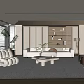 Modern Living Room Interior With Beige Sofa Coffee Table Rug And Wooden Bookshelf