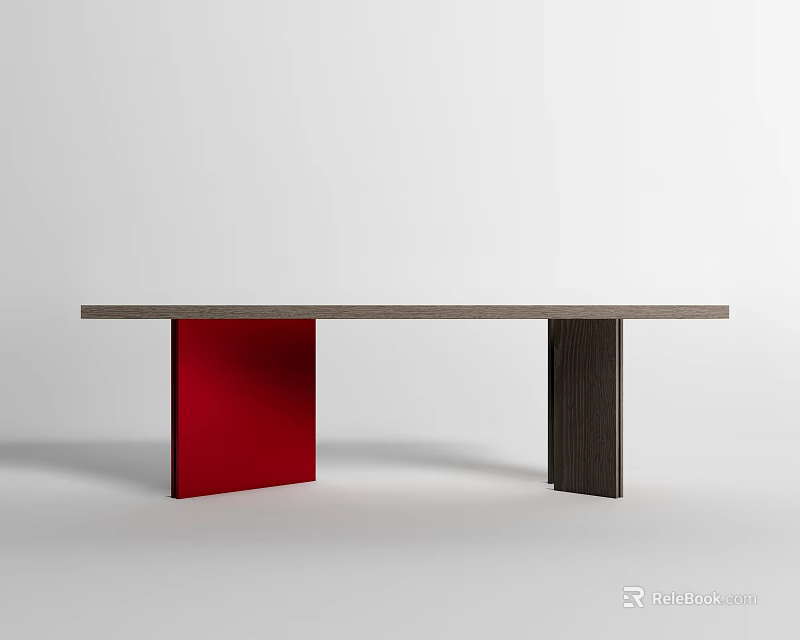 Modern Simple Desk Interior With Wooden Tabletop And Red Stand 3d model