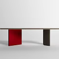 Modern Simple Desk Interior With Wooden Tabletop And Red Stand 3d model