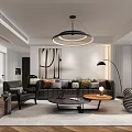 Modern Living Dining Room Interior With Round Pendant Light White Walls And Wooden Floor