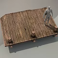 Wooden Bridge Platform With Wooden Planks And Post Supports And Human Figure