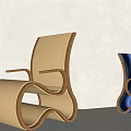 Modern Curved Accent Chairs in Yellow and Blue Upholstery With Cactus Plant in Minimalist Interior