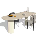 Modern Dining Table Set With Two Chairs Fruit Plate Cup And Vase 3d model