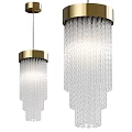Modern Hanging Chandeliers With Gold Canopy And Clear Crystal Strands Design