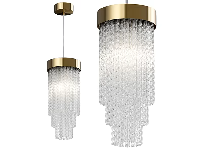 Modern Hanging Chandeliers With Gold Canopy And Clear Crystal Strands Design 3d model