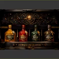 Open Vintage Wooden Chest With Decorative Carvings Holding Colorful Ambrosia Bottles From Grand Collection