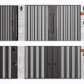 Modern Entrance Doors With Striped Design On Stone Wall Background And Door Plates