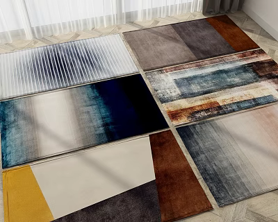 Various Colored Square Rugs With Abstract Textures And Modern Designs For Home Interiors 3d model