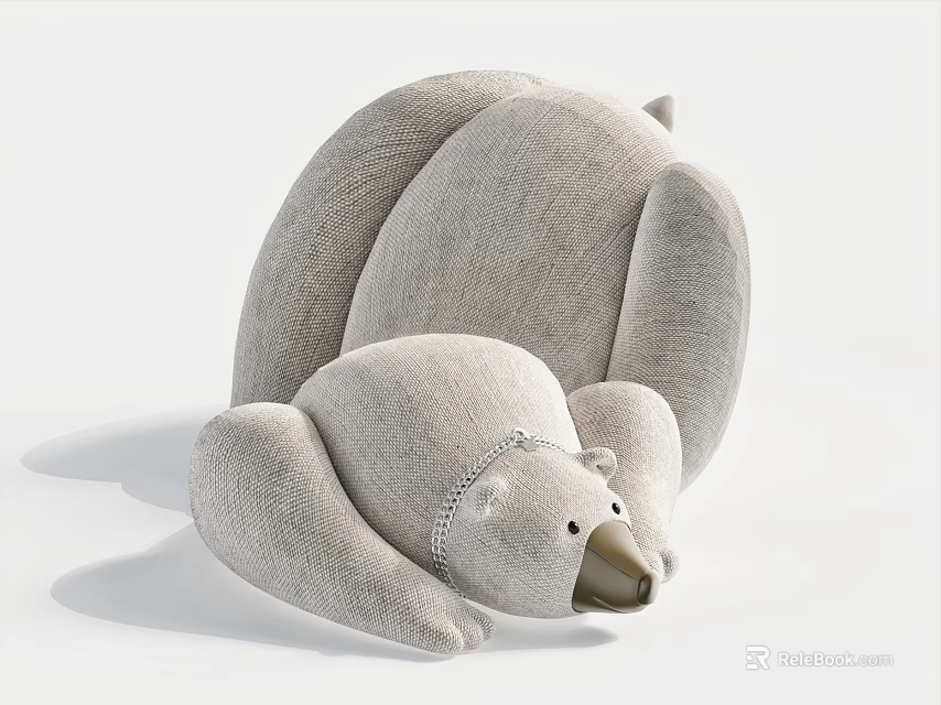Unique Polar Bear Shaped Single Sofa in Light Gray Fabric with Cute Design 3d model 
