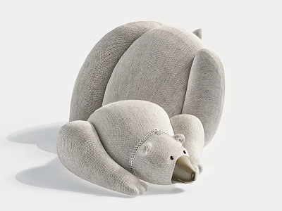 Unique Polar Bear Shaped Single Sofa in Light Gray Fabric with Cute Design 3d model