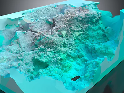 Rugged Textured Terrain With Undulating Rock Formations And Blue Green Hues 3d model