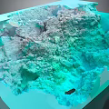 Rugged Textured Terrain With Undulating Rock Formations And Blue Green Hues